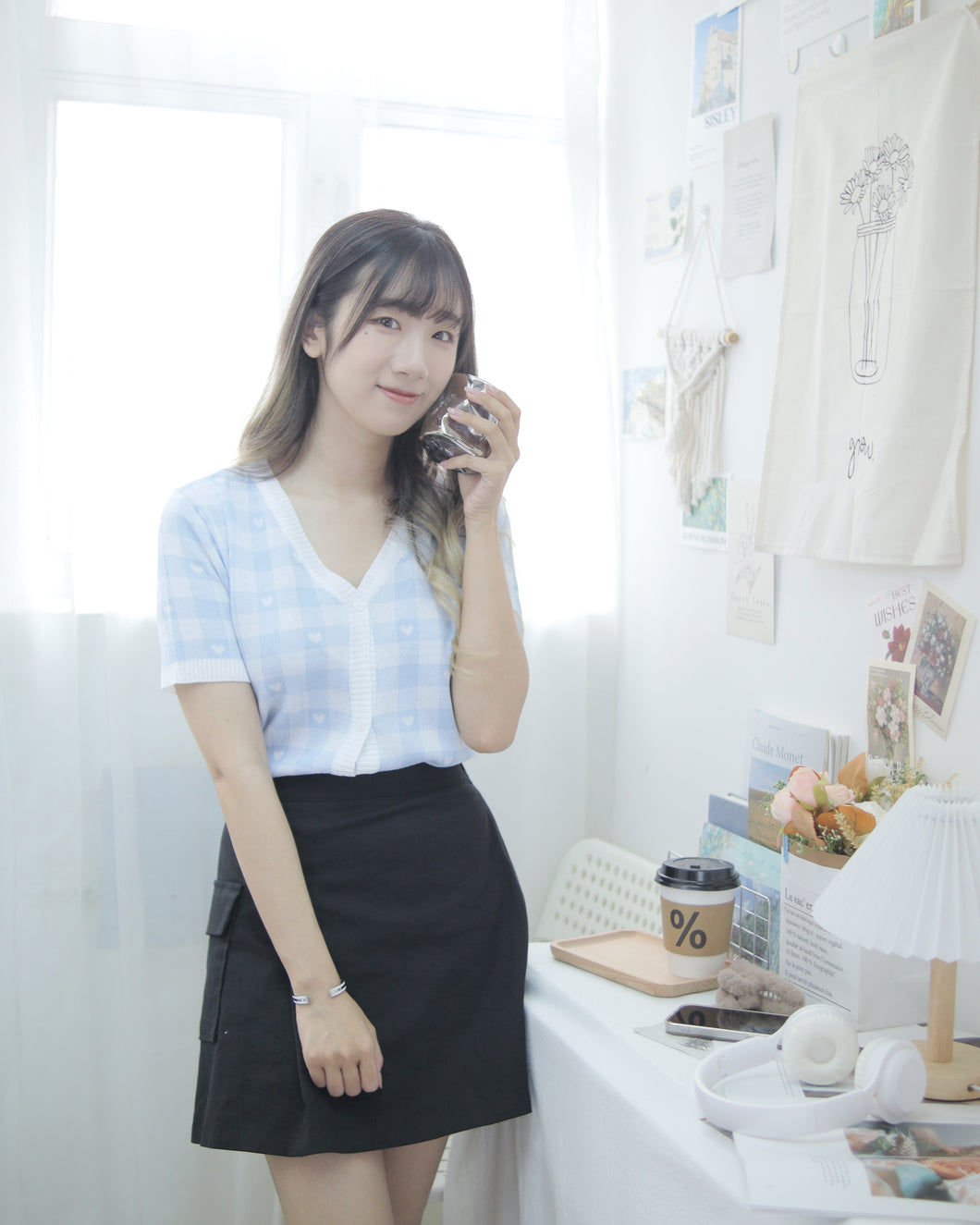 清新可愛【Two ways格仔心心針織上衣】