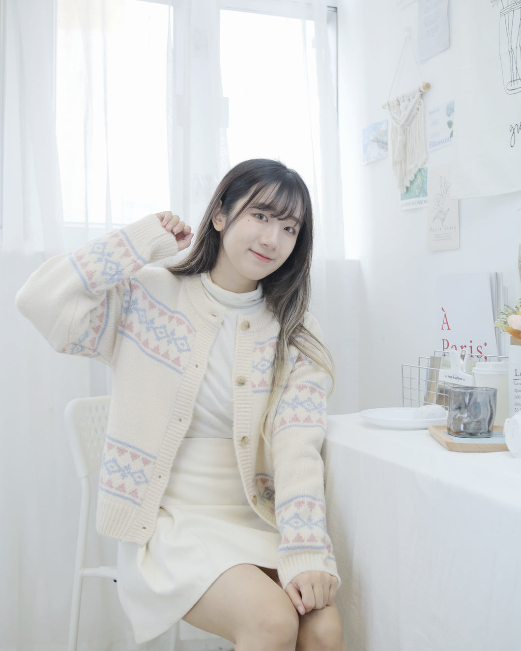 可愛之選【民族風菱格針織上衣】